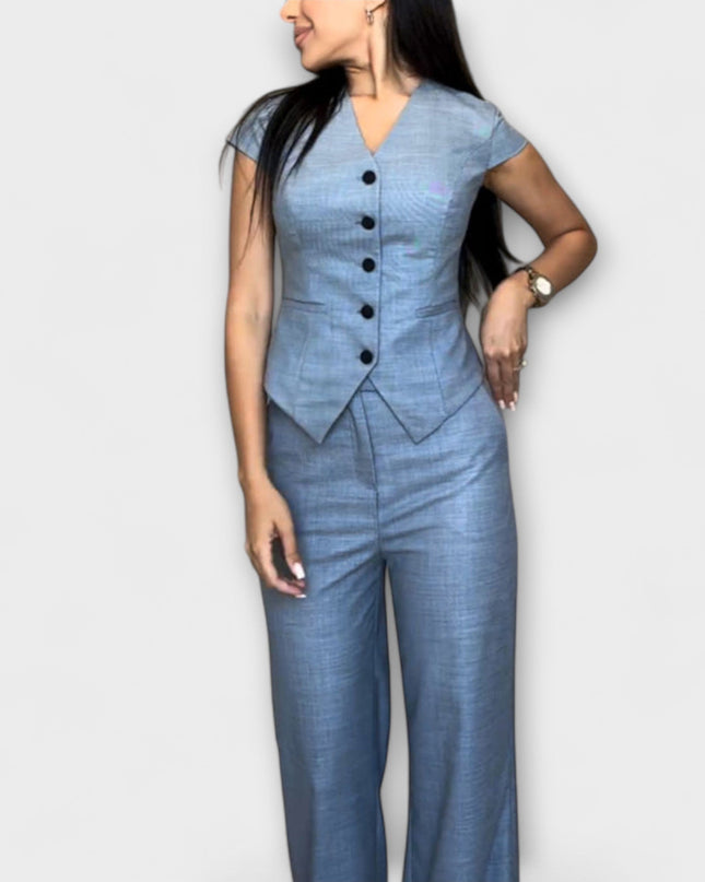 Nadina – Elegantes V-Ausschnitt-Top & Hosen-Set