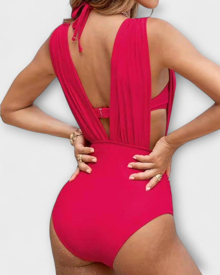 Carolina - Formender Badeanzug mit tiefem Ausschnitt & verstellbarem Halter