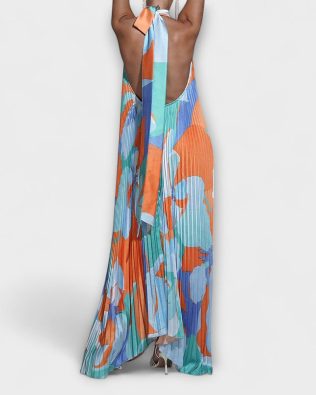 Vivien - Schickes Plissiertes Halterneck Rückenfreies Midi-Kleid mit Trägerdesign