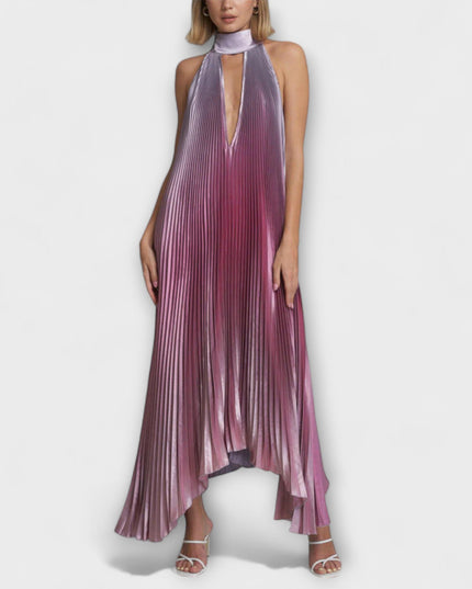 Vivien - Schickes Plissiertes Halterneck Rückenfreies Midi-Kleid mit Trägerdesign