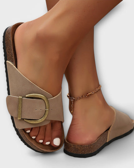 Nanni - Damen Kork Pantoletten mit Schnallenriemen Design