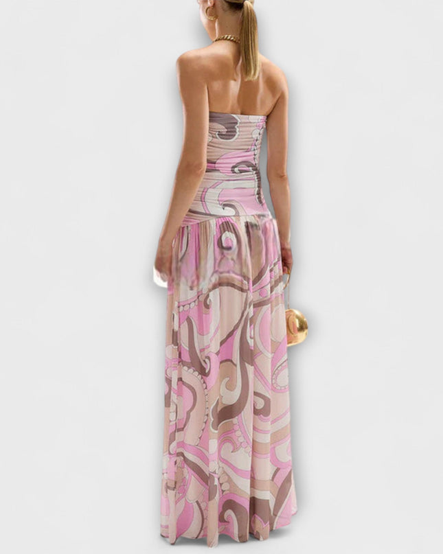 Nora - Atemberaubendes pastellfarbenes schulterfreies Maxikleid