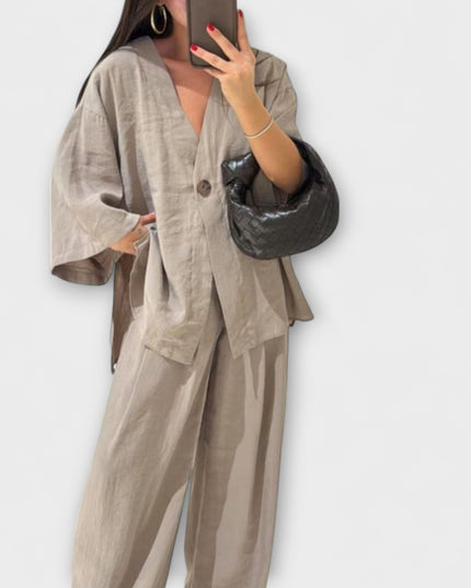 Roswitha – Lässiges V-Ausschnitt-Set mit Hose