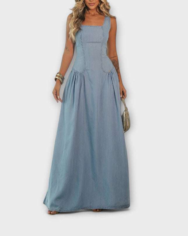 Tonia - Denim Blau Trägerloses Kleid