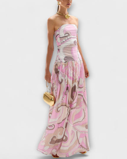 Nora - Atemberaubendes pastellfarbenes schulterfreies Maxikleid