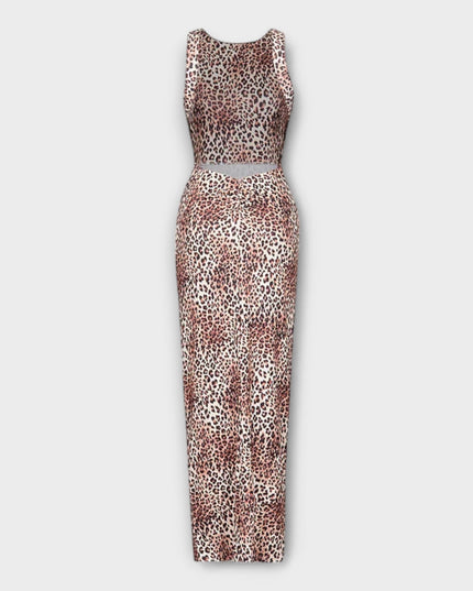 Lina - Maxikleid mit Leopardenmuster und Rückenfreischnitt