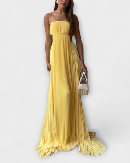 Tamina - Schickes Plissiertes Cutout Fließendes Maxikleid