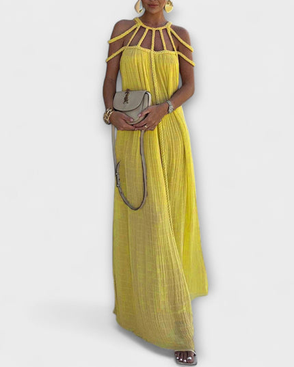 Helmine - Ein schickes Maxikleid aus Mischgewebe mit drapierten Zöpfen