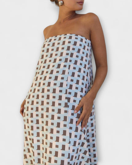Britta - Einzigartiges geometrisches Off-Shoulder Maxi-Kleid