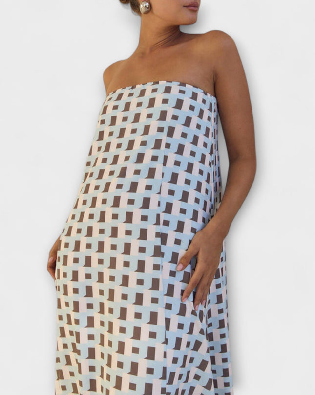 Britta - Einzigartiges geometrisches Off-Shoulder Maxi-Kleid