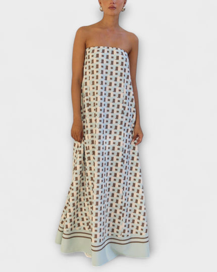Britta - Einzigartiges geometrisches Off-Shoulder Maxi-Kleid