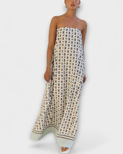 Britta - Einzigartiges geometrisches Off-Shoulder Maxi-Kleid