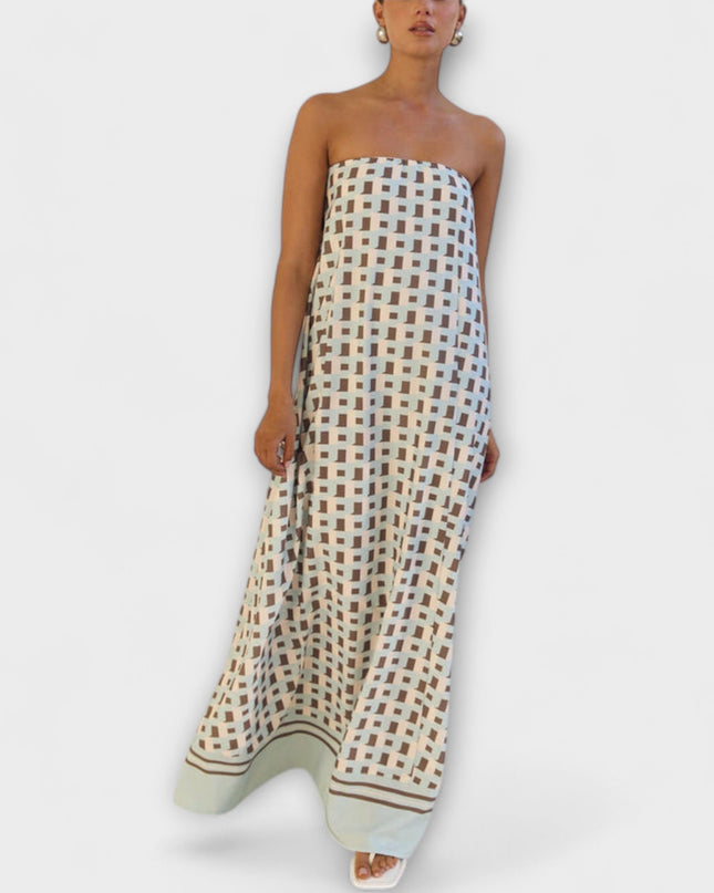 Britta - Einzigartiges geometrisches Off-Shoulder Maxi-Kleid