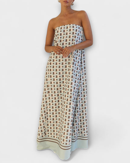 Britta - Einzigartiges geometrisches Off-Shoulder Maxi-Kleid