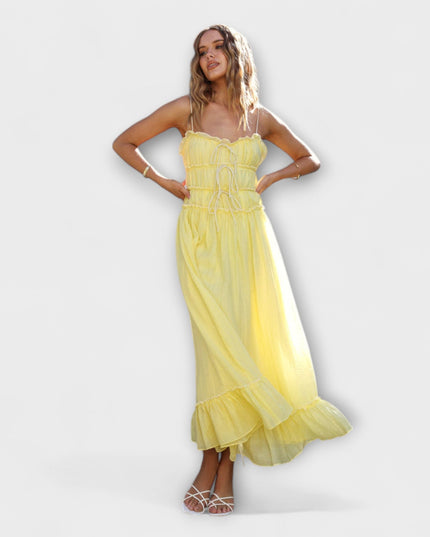 Margit - Rüschengesäumtes ärmelloses Midikleid
