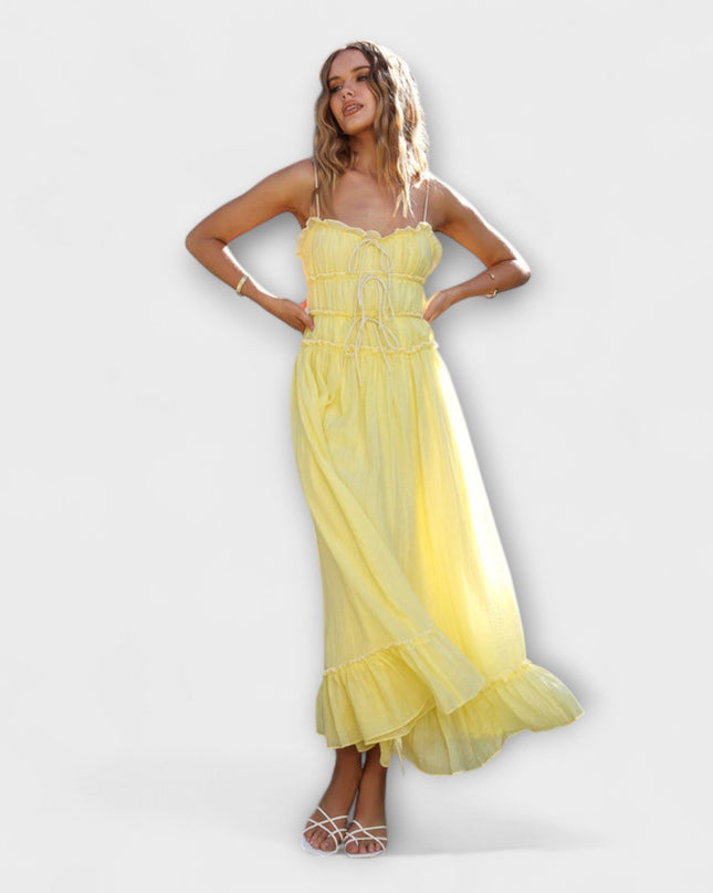 Margit - Rüschengesäumtes ärmelloses Midikleid