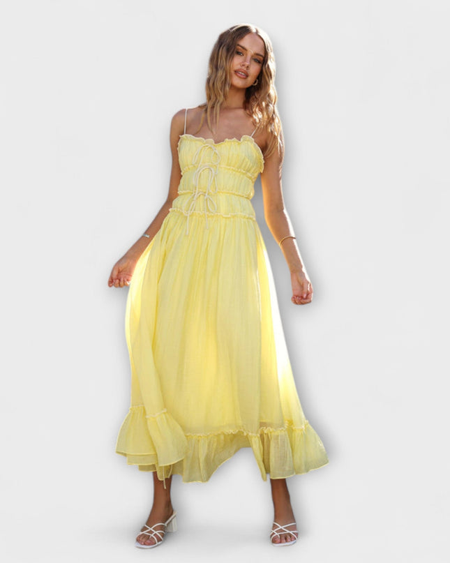 Margit - Rüschengesäumtes ärmelloses Midikleid