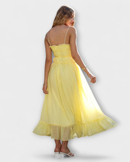 Margit - Rüschengesäumtes ärmelloses Midikleid