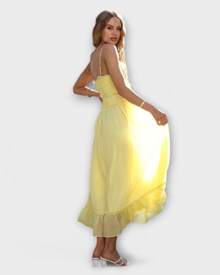 Margit - Rüschengesäumtes ärmelloses Midikleid