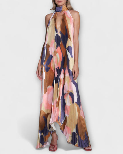 Vivien - Schickes Plissiertes Halterneck Rückenfreies Midi-Kleid mit Trägerdesign