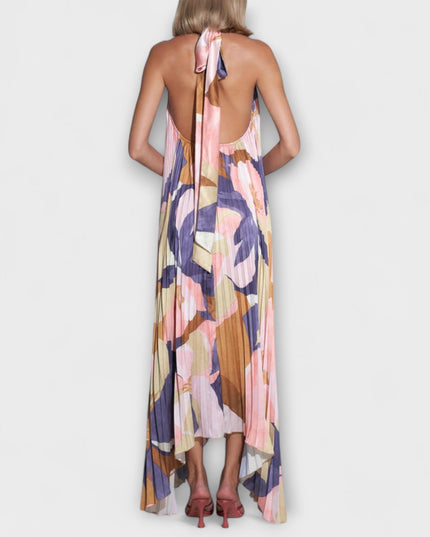 Vivien - Schickes Plissiertes Halterneck Rückenfreies Midi-Kleid mit Trägerdesign