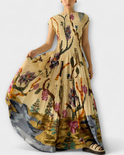 Elvira - Maxikleid mit plissiertem Druckdesign