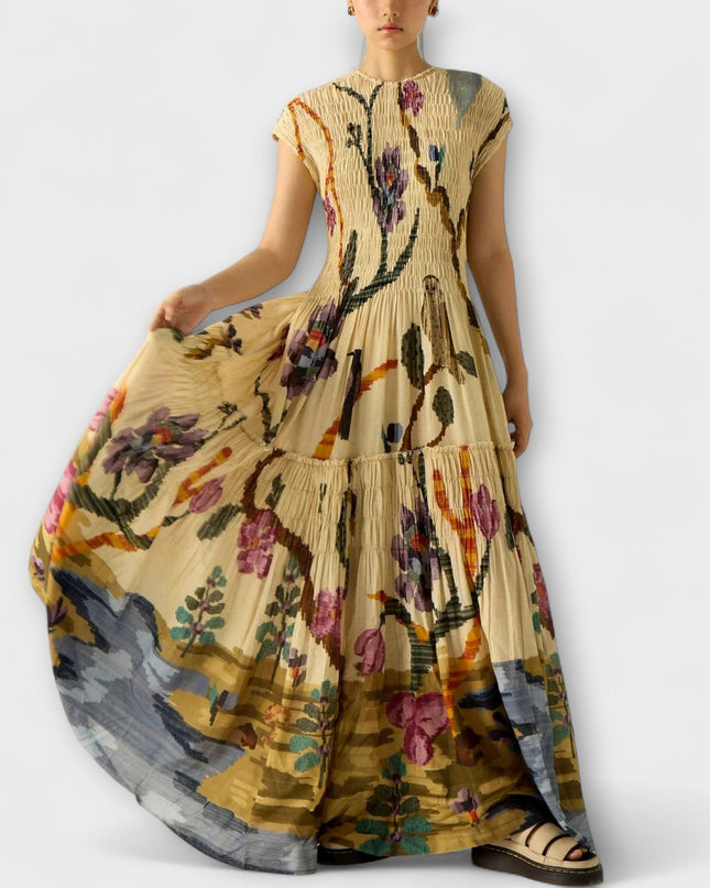 Elvira - Maxikleid mit plissiertem Druckdesign