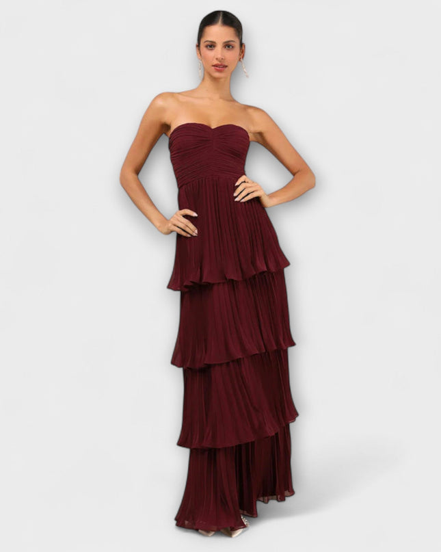 Ida - Trägerloses, gestuftes Maxikleid