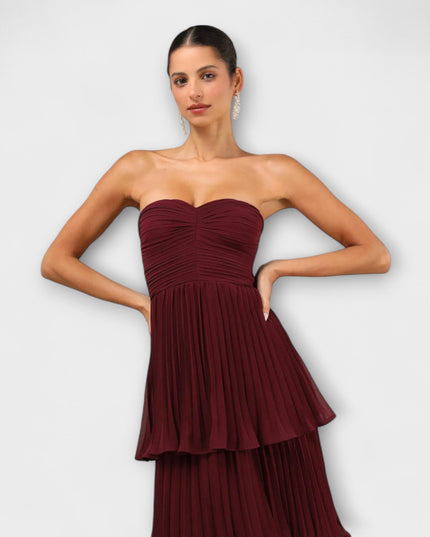Ida - Trägerloses, gestuftes Maxikleid