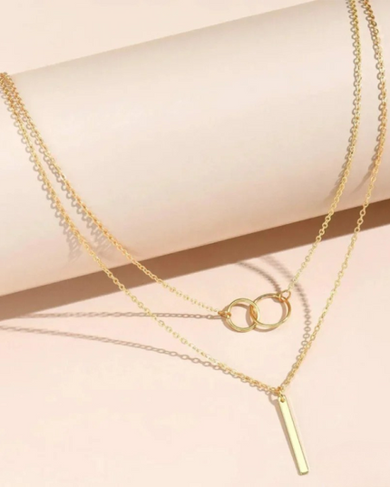 Ilse  - Vintage-Halskette mit goldenem Doppelkreis-Anhänger