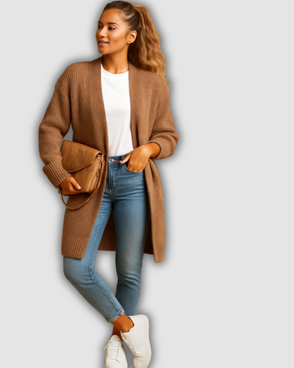 Nova - Klassische Damenstrickjacke mit offener Vorderseite