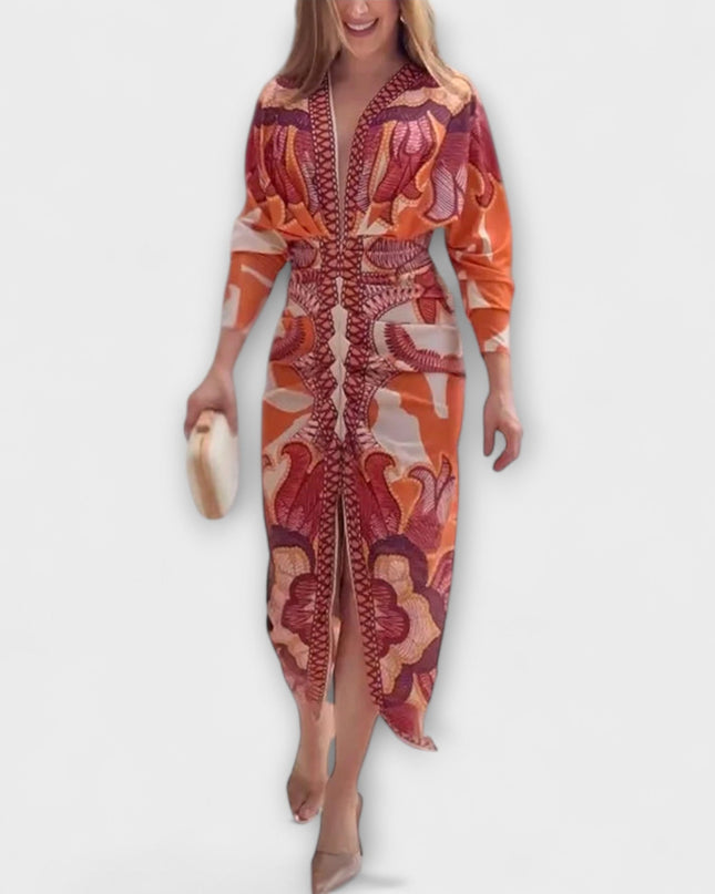 Gertrud - Einzigartiges Dolman-Midikleid mit brasilianischem Print