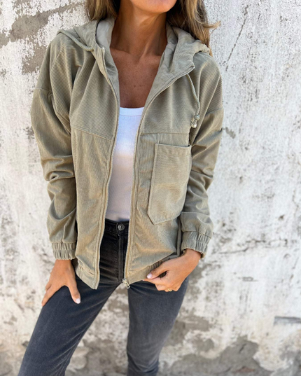 Kristen - Corduroy Kapuzenjacke mit Reißverschluss