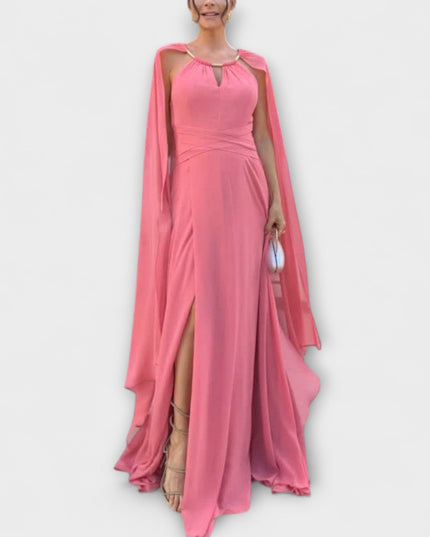 Elke - Elegantes Maxikleid mit Cape-Ärmeln und hohem Schlitz