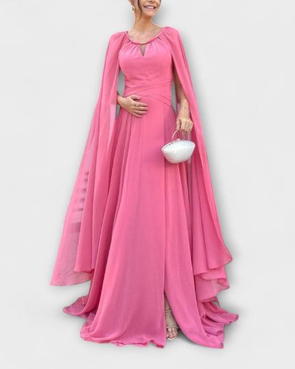 Elke - Elegantes Maxikleid mit Cape-Ärmeln und hohem Schlitz