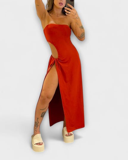 Dorle - Bandeau-Tie Bodysuit-Kleid mit Seitenschlitzen