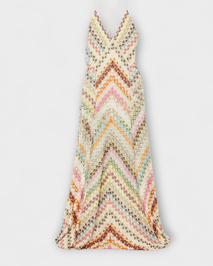 Patricia - Missoni Buntes Fischgrätenmuster Maxikleid