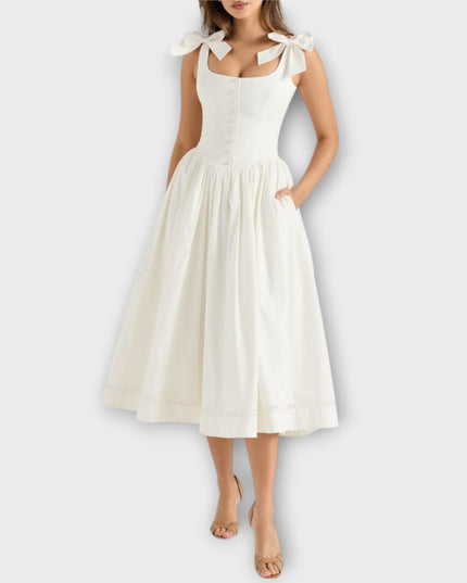 Ilona - Weißes Midi-Kleid mit Schleifendetail