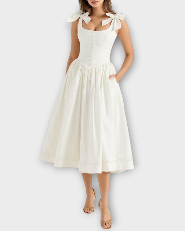 Ilona - Weißes Midi-Kleid mit Schleifendetail