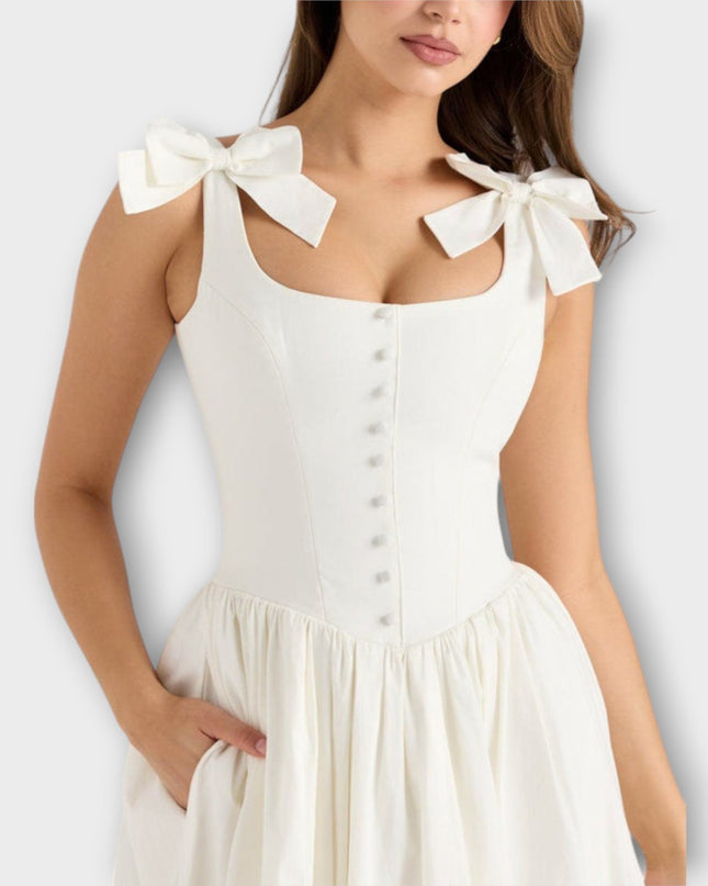 Ilona - Weißes Midi-Kleid mit Schleifendetail