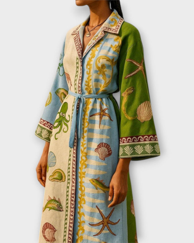 Hedda - Bedrucktes Twill Midi Hemdkleid mit Gürtel