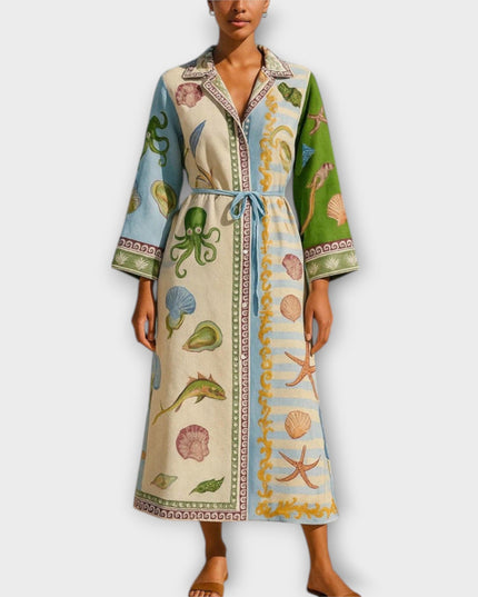 Hedda - Bedrucktes Twill Midi Hemdkleid mit Gürtel