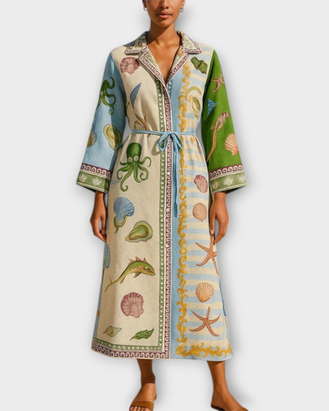 Hedda - Bedrucktes Twill Midi Hemdkleid mit Gürtel