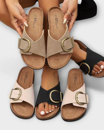 Nanni - Damen Kork Pantoletten mit Schnallenriemen Design