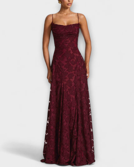 Christina - Schickes Floral-Spitzen-Maxikleid mit Spaghettiträgern
