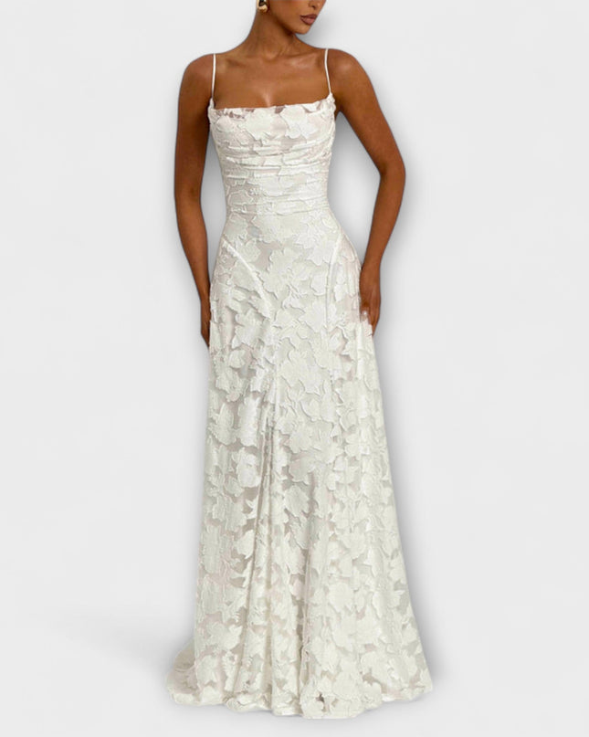 Christina - Schickes Floral-Spitzen-Maxikleid mit Spaghettiträgern