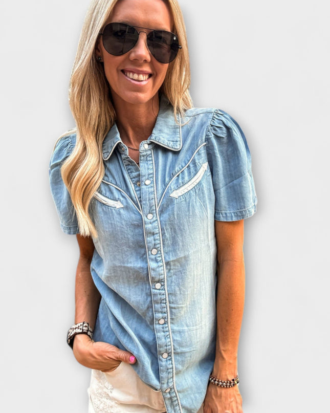 Autumn - Blaue Booker Western Hemd mit Knopfleiste