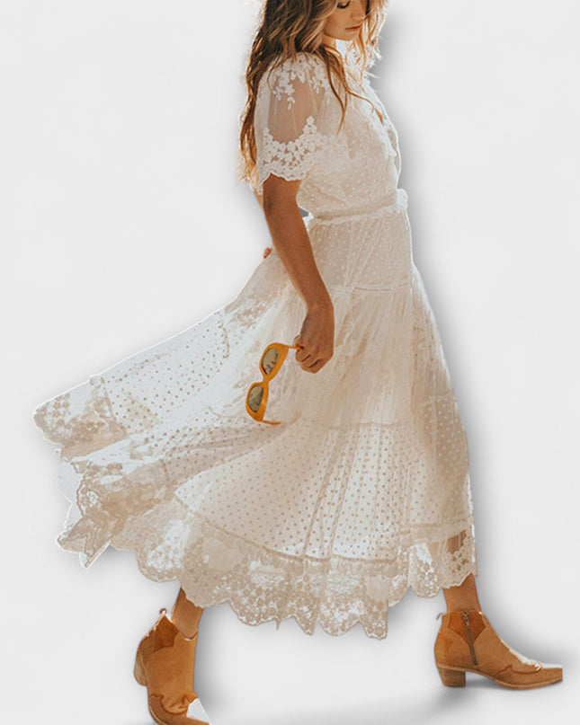 Gerlinde - Midikleid mit V-Ausschnitt und kurzen Ärmeln
