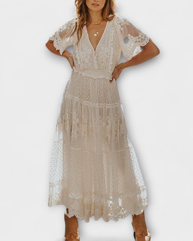 Gerlinde - Midikleid mit V-Ausschnitt und kurzen Ärmeln