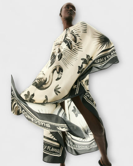 Susanne - Extra-großes Flamingo-Print Kaftan Maxikleid